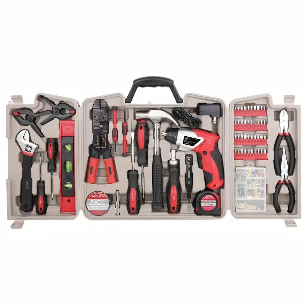 Apollo Tools 161-Piece Home Tool Kit with 3.6V Li-Ion Cordless Screwdriver