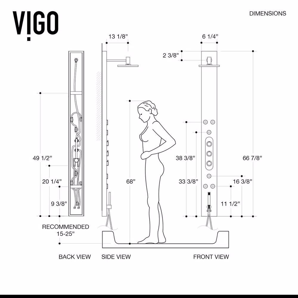 VIGO Dilana 66.875 in. Stainless Steel 6-Jet High Pressure Shower Panel System with Handheld Dual Shower