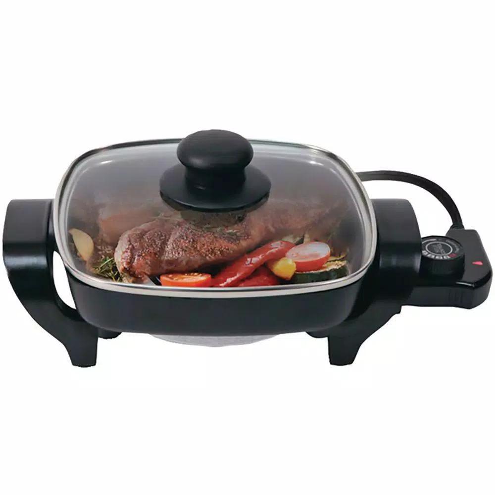 Nesco 8 in. Electric Skillet, 1800W Non-Stick Square Pan with Glass Lid, Black