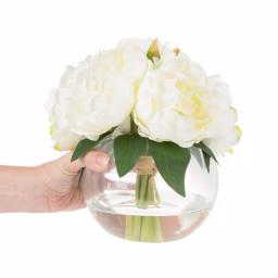 Pure Garden 8 in. Cream Rose Artificial Floral Arrangement in Glass Vase thumbnail 5