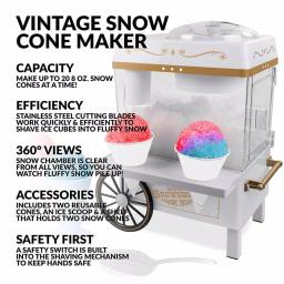 Nostalgia 160 oz. Countertop Snow Cone Maker with Stainless Steel Blades and Reusable Cones - White thumbnail 2