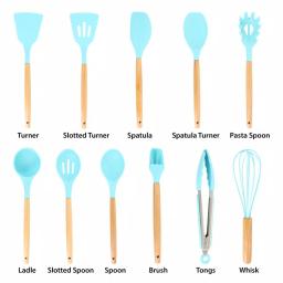 MegaChef 12-Piece Light Teal Silicone and Wood Kitchen Utensil Set thumbnail 6