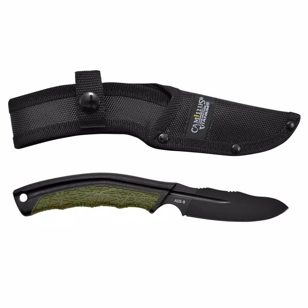 Camillus BT-8.5 Carbonitride Titanium AUS-8 Steel Fixed Blade Hunting Knife with Sheath
