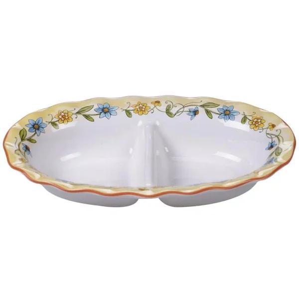 Certified International Torino Multi-Colored 13 in. 2-Section Ceramic Divided Serving Dish