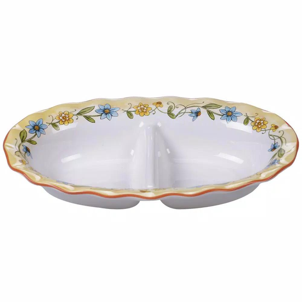Certified International Torino Multi-Colored 13 in. 2-Section Ceramic Divided Serving Dish