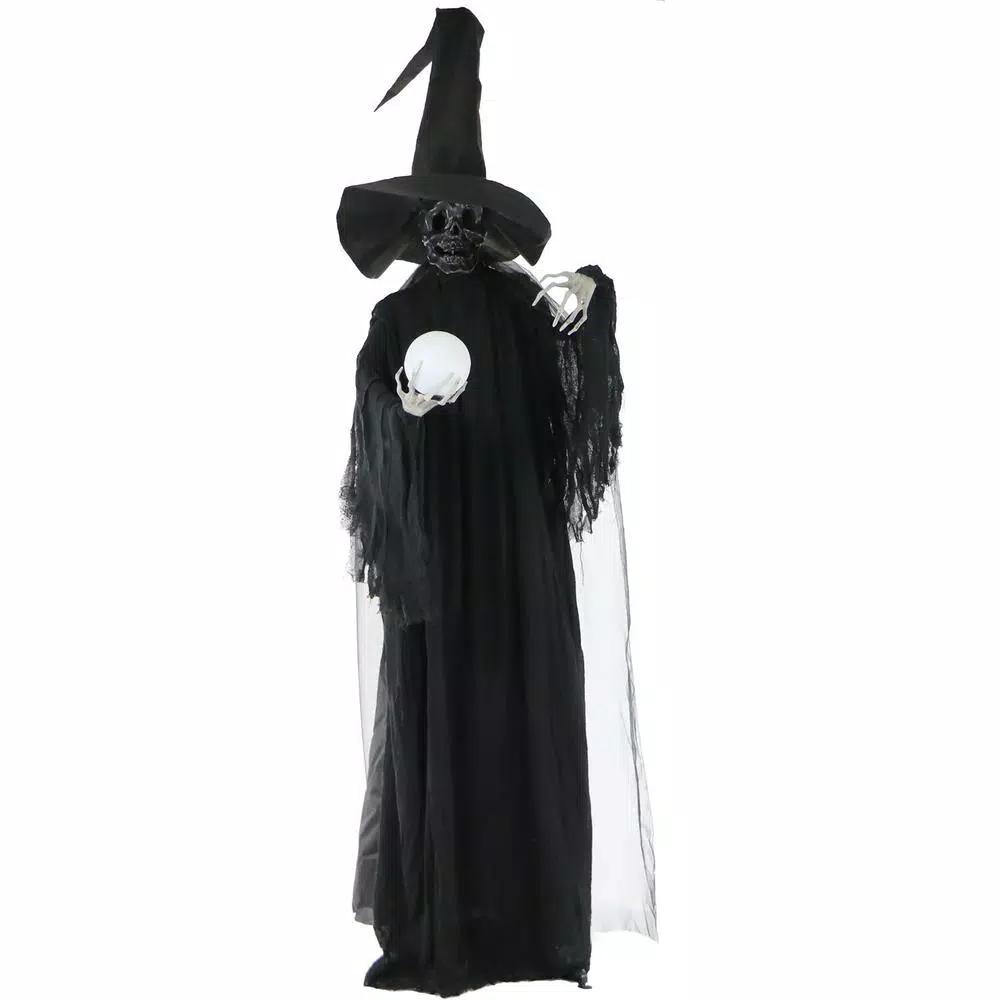 Haunted Hill Farm 7.5 ft. Animated Phantom Witch with Multi-Color LED Crystal Ball Halloween Prop