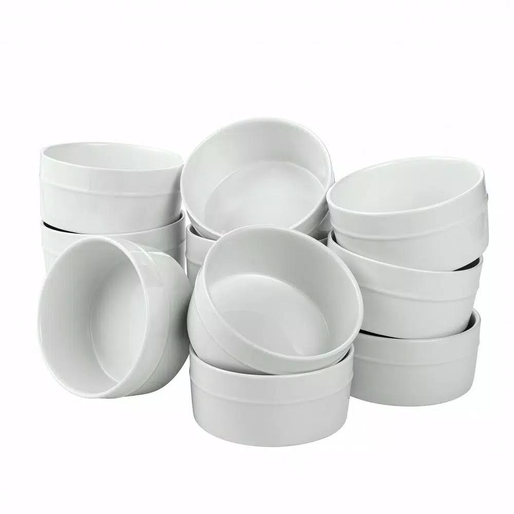 Over and Back 12-Piece Round Porcelain Ramekin Set, White