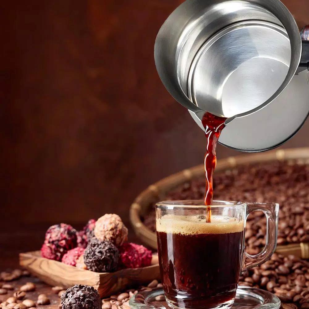 LavoHome 2-in-1 Stainless Steel Turkish Coffee Maker and Milk Warmer Kettle, Travel Size with Folding Handle