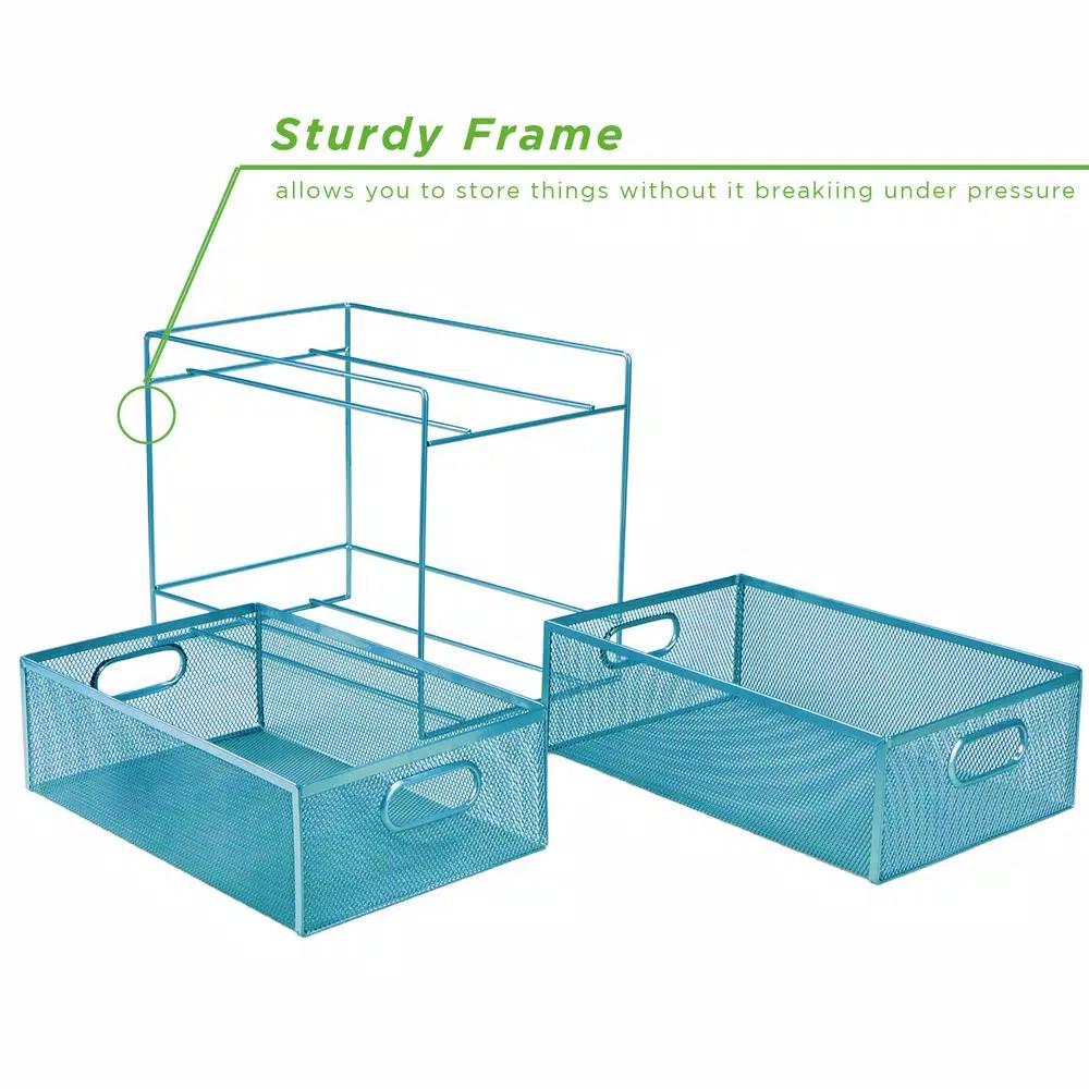 MIND READER 2-Tier Metal Mesh Utensil Caddy & Organizer, Turquoise