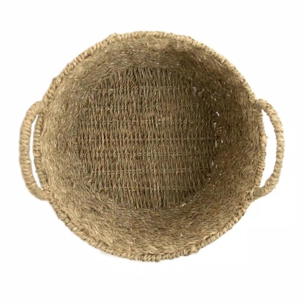 Zentique Handmade Round Woven Seagrass Wicker Basket with Handles, Brown