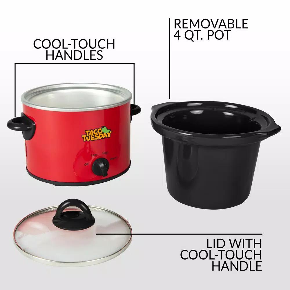 Taco Tuesday 4 Qt. Slow Cooker with Cool-Touch Handles, Red