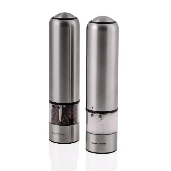 Ovente Electric Salt and Pepper Grinder Set, Stainless Steel with Ceramic Blades, Battery Operated