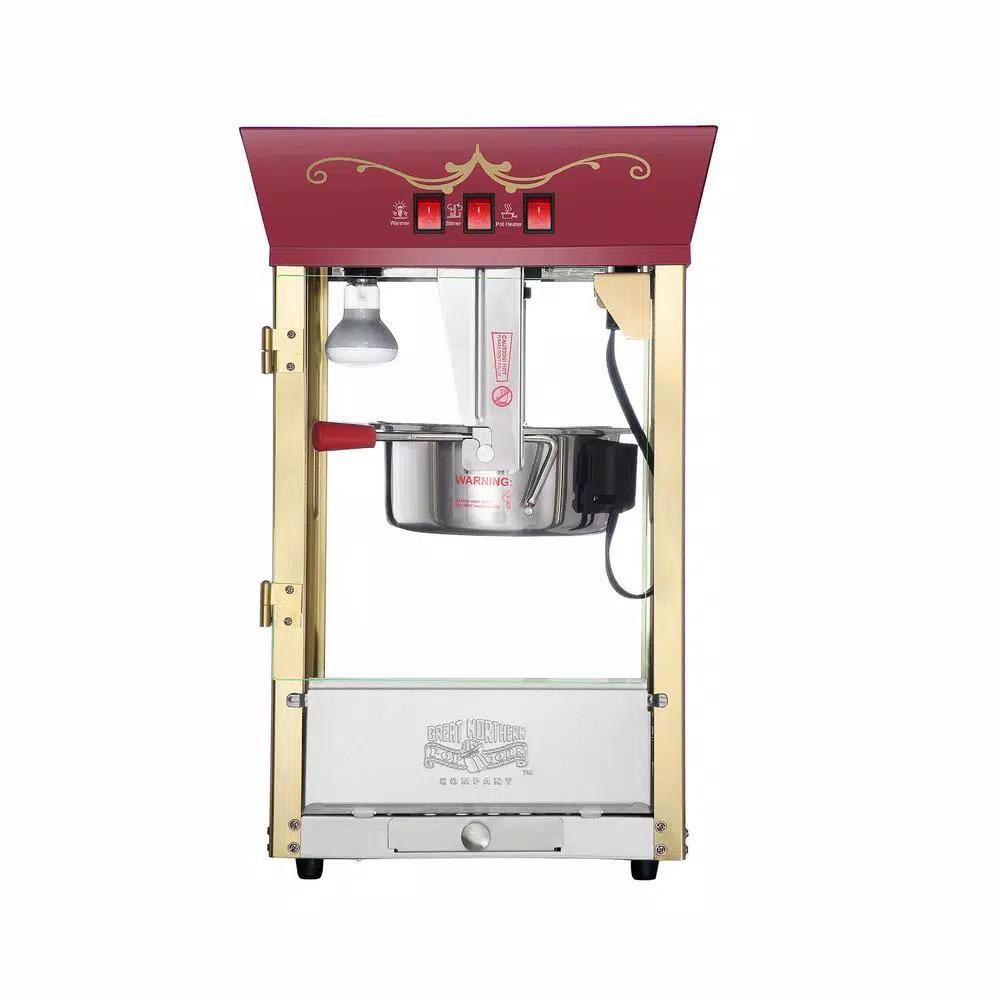 Great Northern Red Antique Style 8 oz. Commercial Popcorn Popper Machine with Tempered Glass