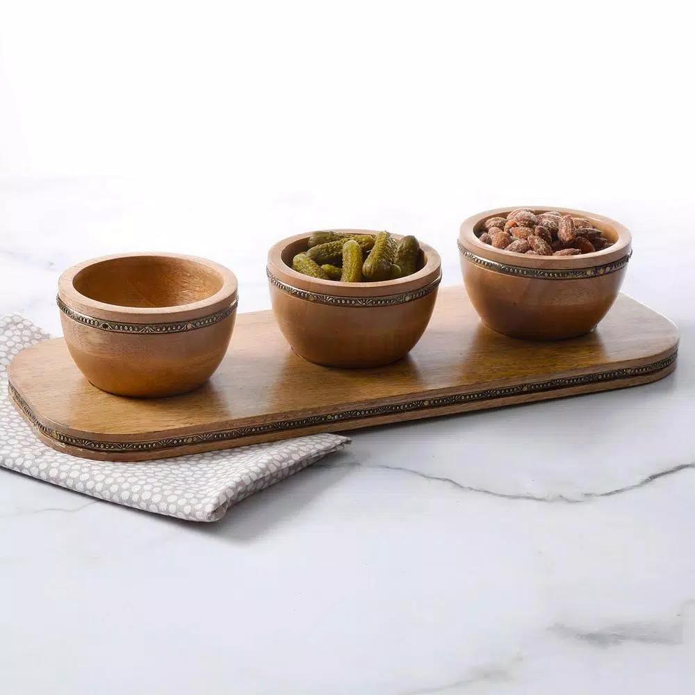 Gibson Elite Pinehurst 3-Piece Wood Condiment Bowls and Tray Set