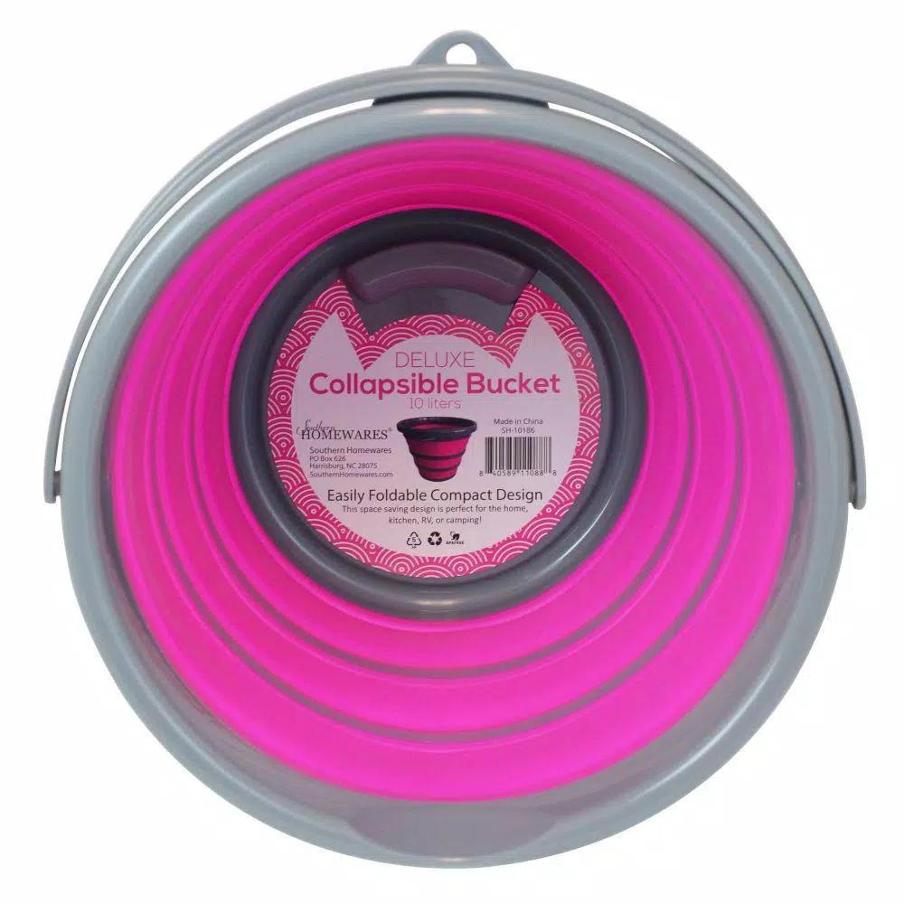 Southern Homewares 2.65 Gal. Pink Collapsible Silicone Bucket Deluxe - Heavy Duty Storage Pail