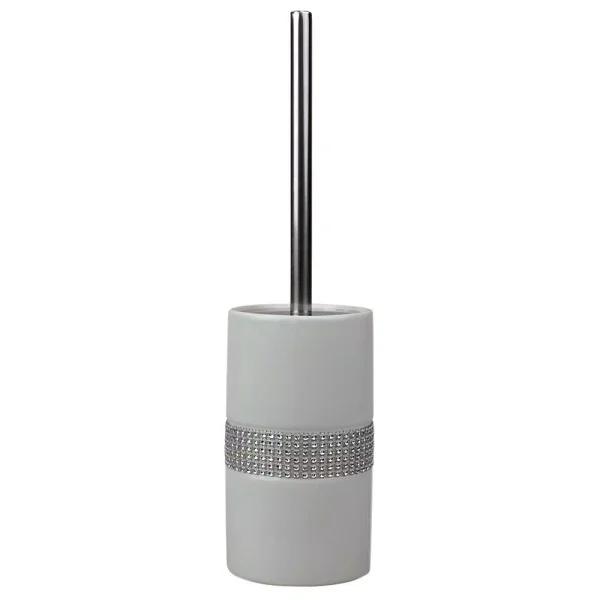 Unbranded White Ceramic Toilet Brush Holder with Sequin Accents and Stainless Steel Handle