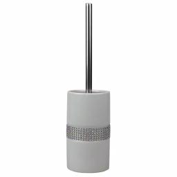 Unbranded White Ceramic Toilet Brush Holder with Sequin Accents and Stainless Steel Handle thumbnail 1