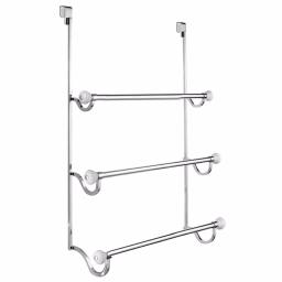 interDesign York Over Shower Door Towel Rack, 3-Bar Stainless Steel Organizer in White and Chrome thumbnail 1