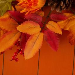 Glitzhome 20.28 in. Wooden Fall Pumpkin Decor with Floral Accents - Standing or Hanging thumbnail 4