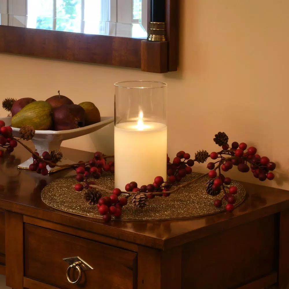 LUMABASE 8 in. Glass Hurricane LED Flameless Candle with Moving Flame, Battery Operated