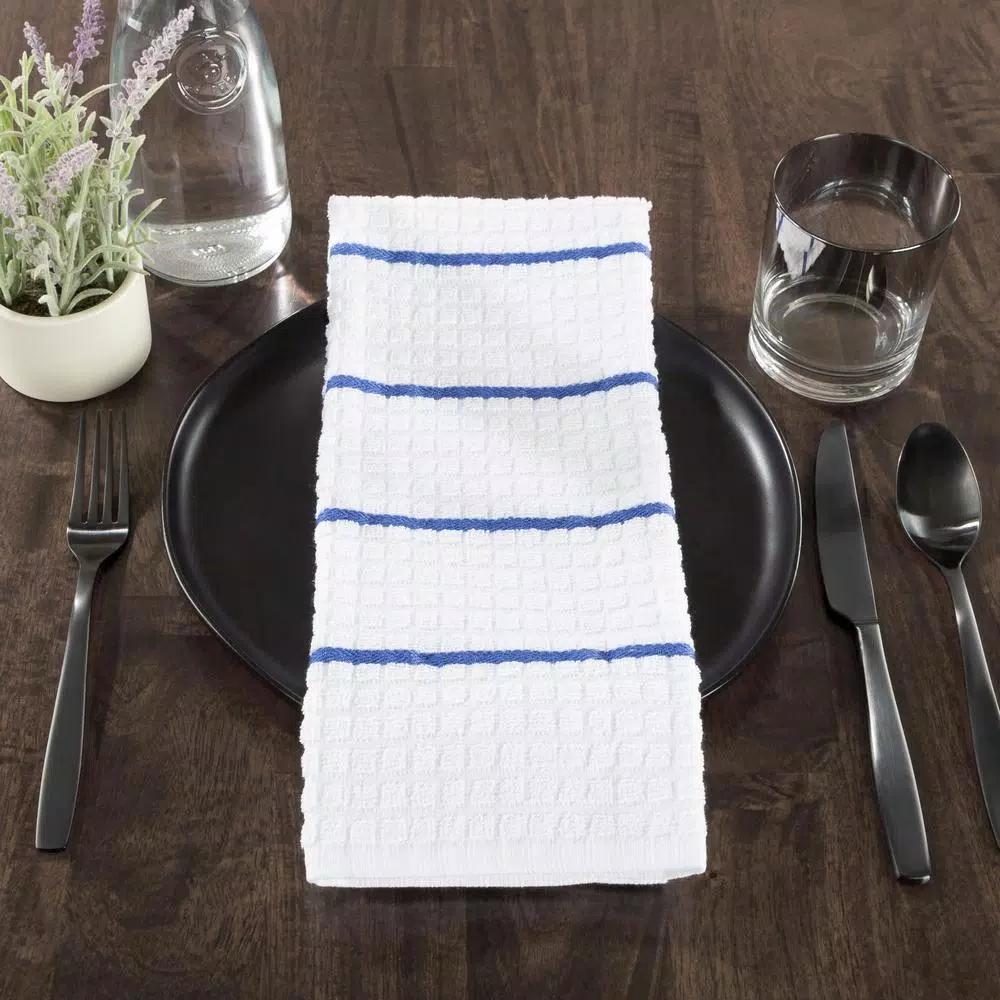 Lavish Home 8-Piece Waffle Weave Cotton Kitchen Towel Set, Multi-Color Striped and Solid