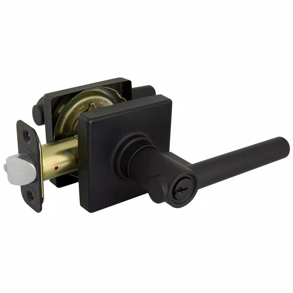 Defiant Highland Matte Black Keyed Entry Door Lever with Square Rose