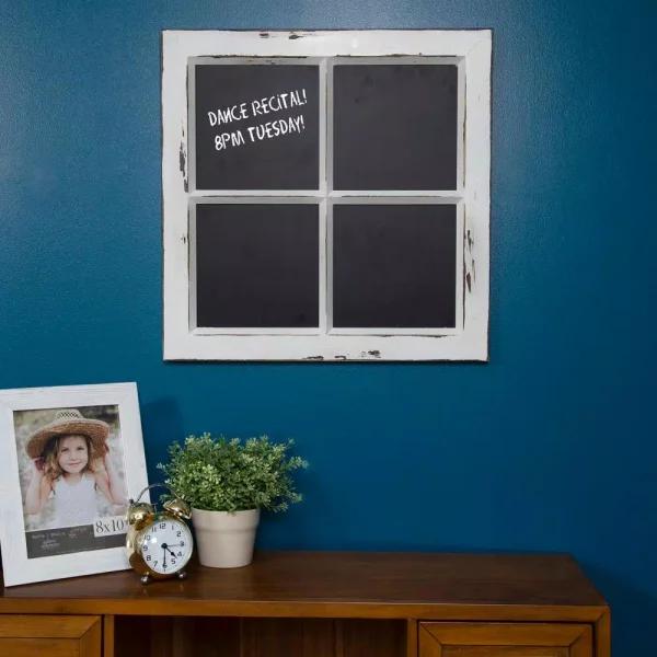 Pinnacle Distressed White Window Pane Framed Chalkboard - Rustic Farmhouse Memo Board