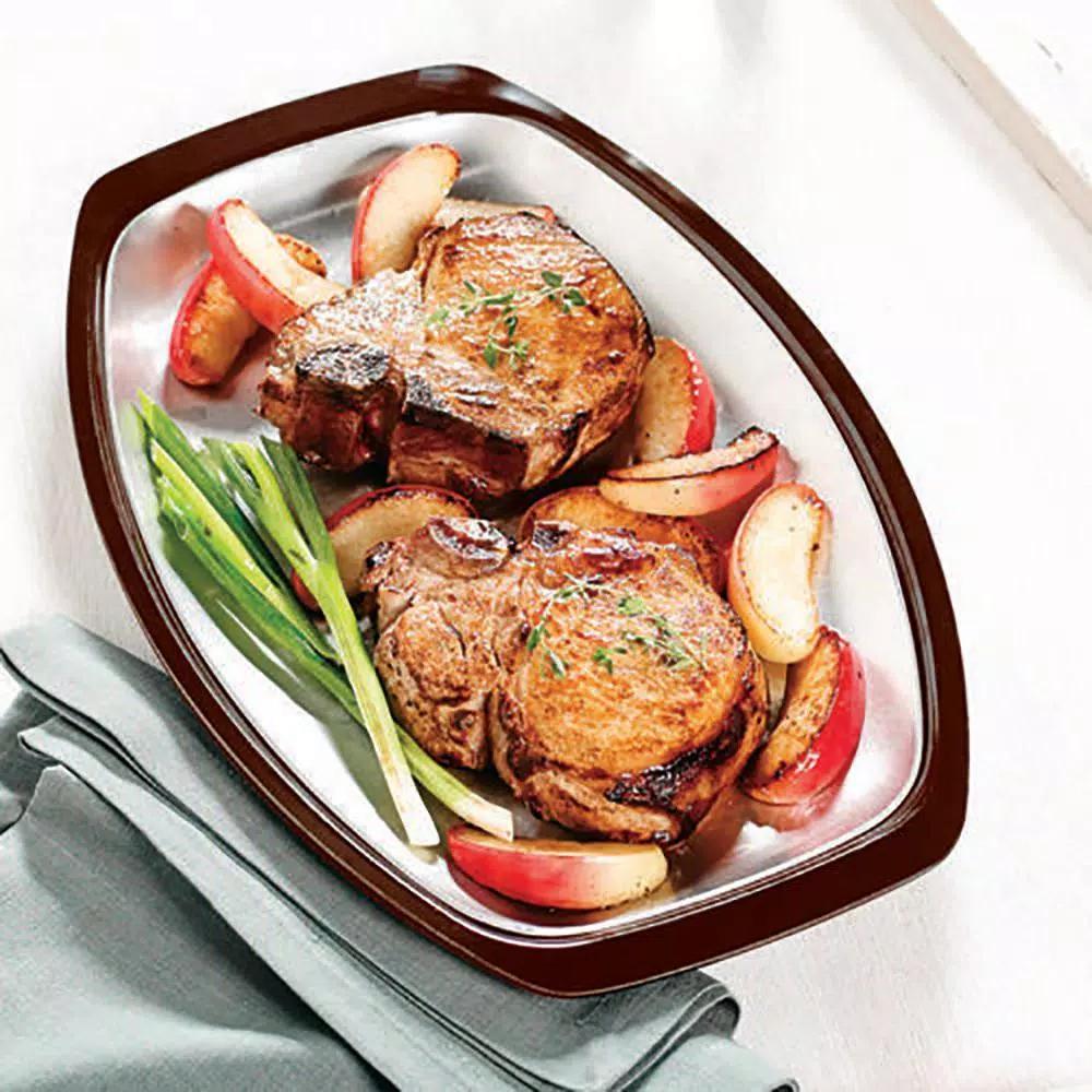 Nordic Ware 365 Grilling 10.125 in. Stainless Steel Sizzle and Serve Pan, Black and Stainless Steel