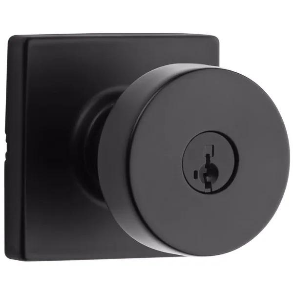 Kwikset Pismo Square Matte Black Keyed Entry Door Knob with SmartKey Security
