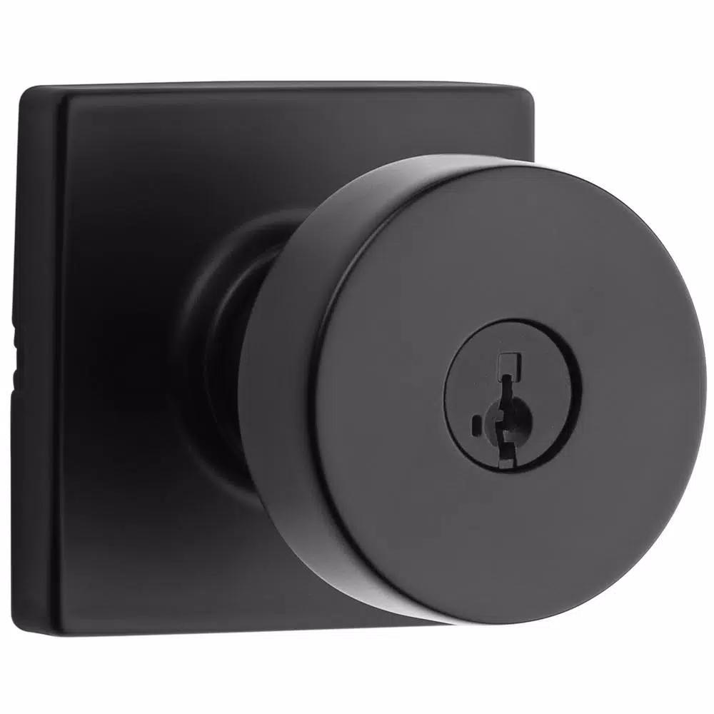Kwikset Pismo Square Matte Black Keyed Entry Door Knob with SmartKey Security