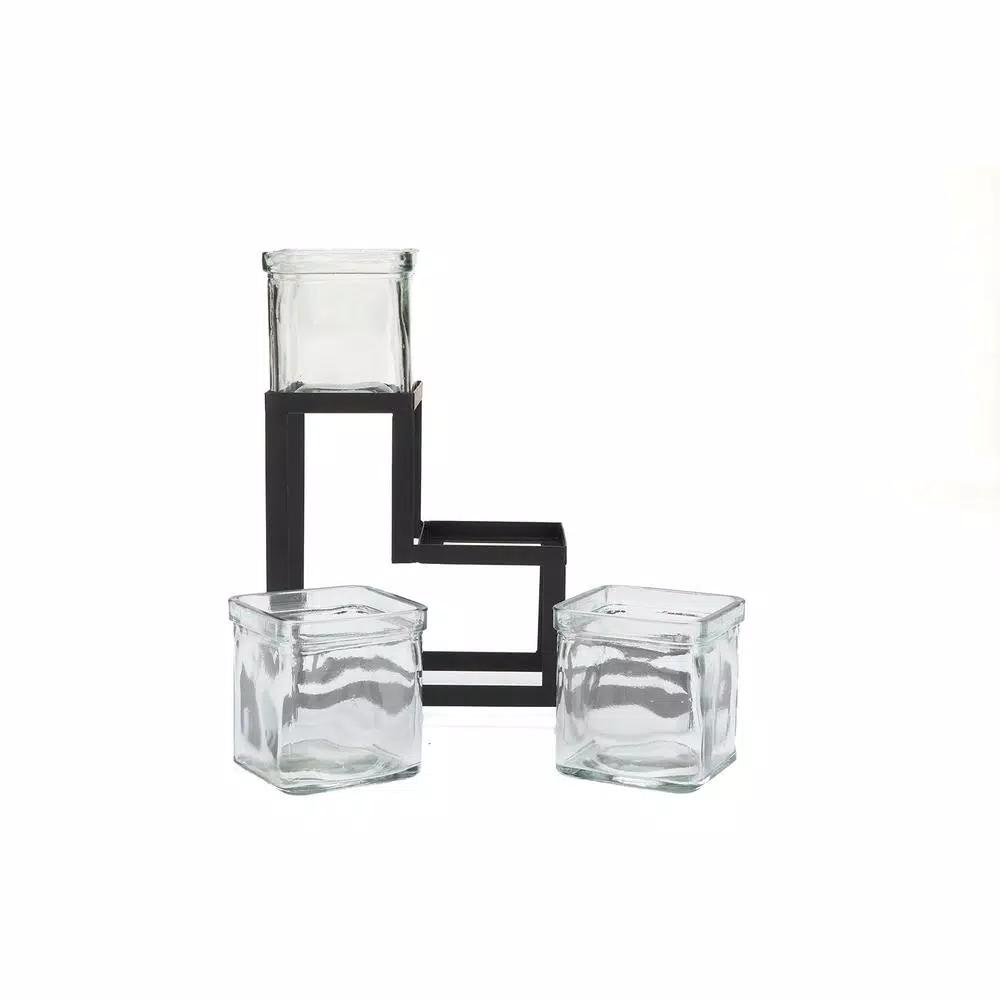 Mind Reader 3-Tier Black Metal Condiment Server with 3 Removable 8 oz. Glass Jars