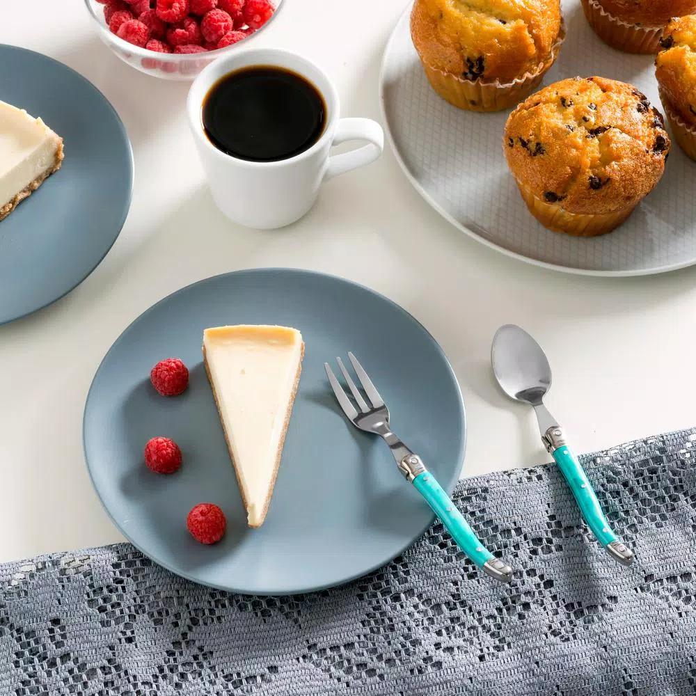 French Home Laguiole Turquoise Dessert Spoon and Fork Set, 8-Piece
