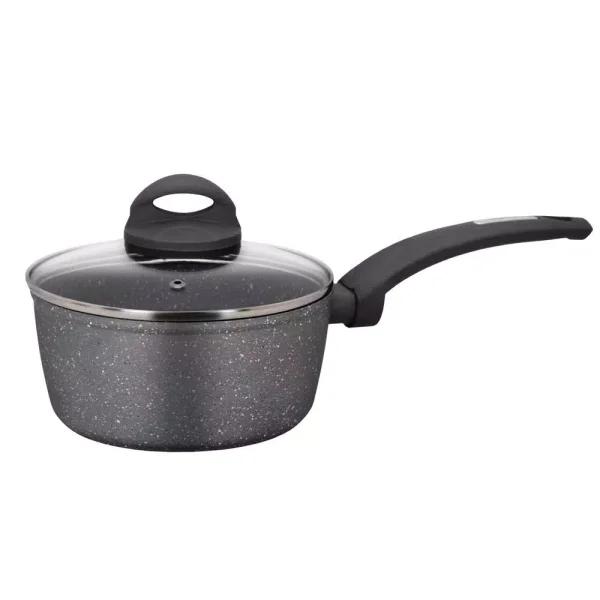 AMERCOOK Lava Stone 7 qt. Aluminum Nonstick Saucepan with Glass Lid, Gray