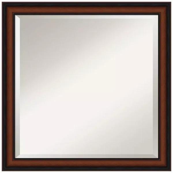 Amanti Art Cyprus 23 in. W x 23.12 in. H Square Beveled Edge Wood Bathroom Vanity Mirror, Dark Brown Walnut