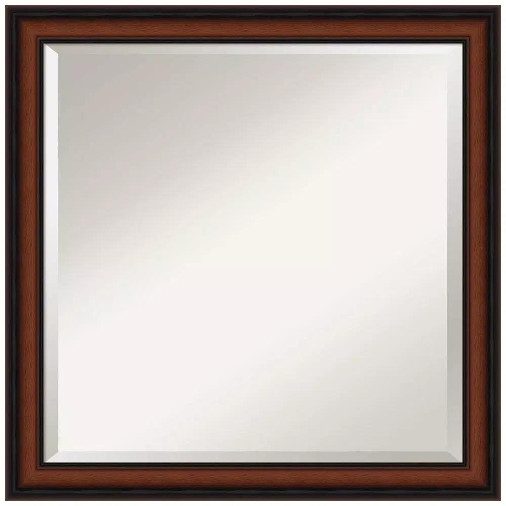 Amanti Art Cyprus 23 in. W x 23.12 in. H Square Beveled Edge Wood Bathroom Vanity Mirror, Dark Brown Walnut