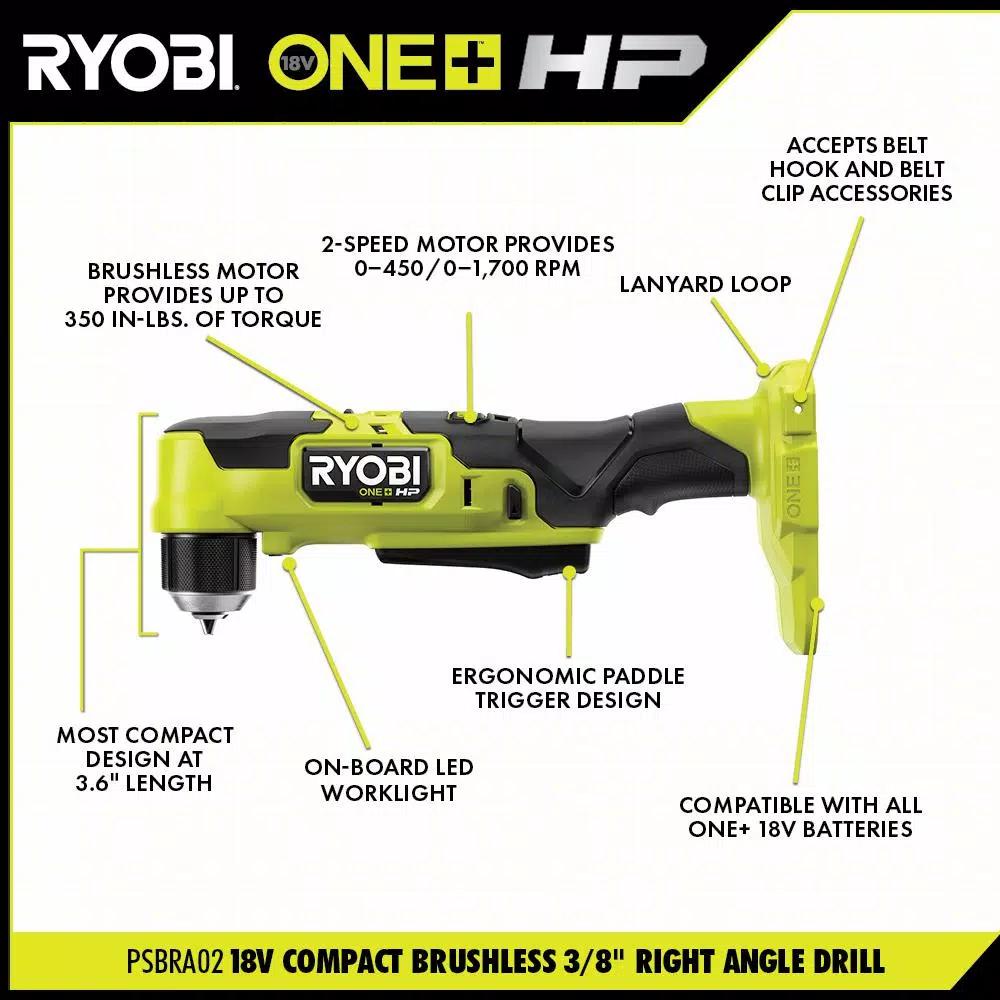 RYOBI ONE+ HP 18V Brushless Compact Right Angle Drill and One-Handed Reciprocating Saw Combo Kit