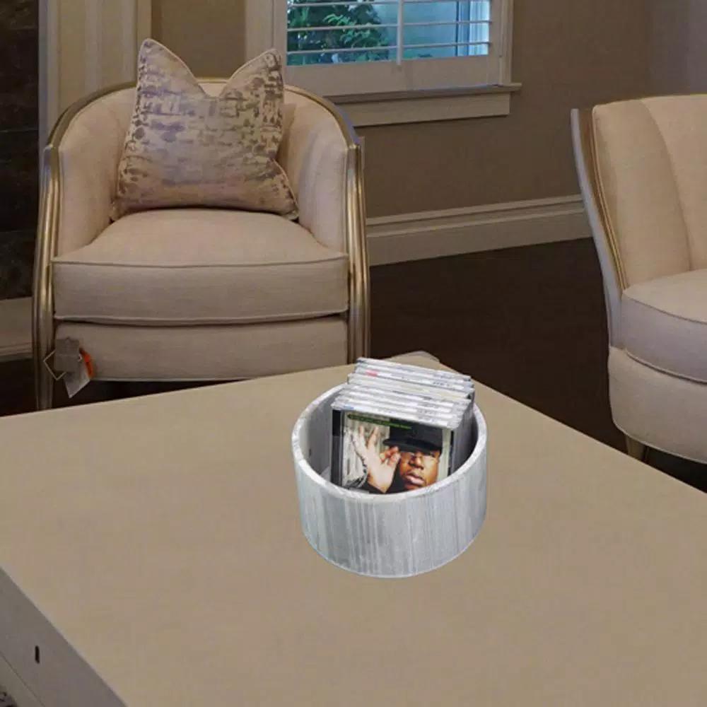 Admired By Nature 10 in. Light Grey Wash Round Wood Crate Set of 3 - Decorative Farmhouse Storage Boxes