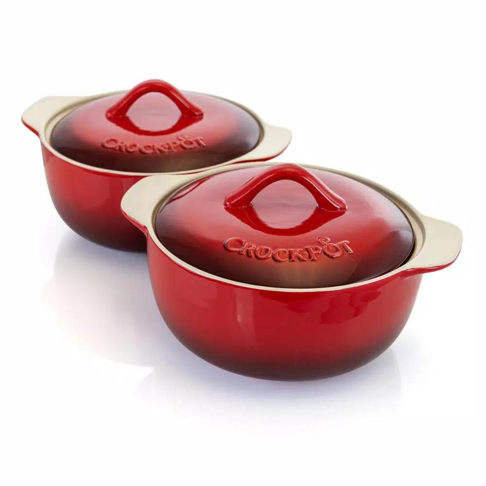 Crock-Pot Artistan 4-Piece Round Stoneware Casserole Set with Lids, Red