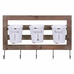 DANYA B DANAYA B. FHB2605 Rustic Hanging Utensil Caddy with 3 Tin Buckets and 5 Hooks thumbnail 1