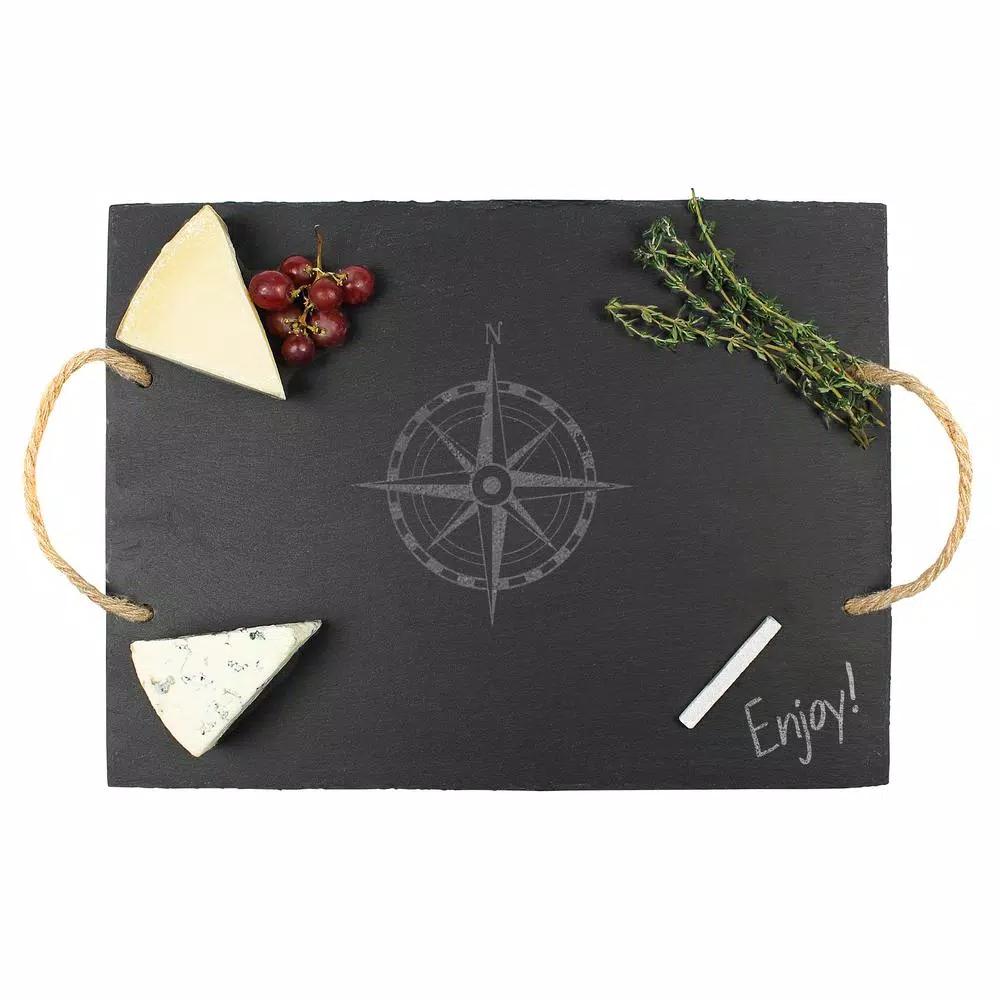 Cathy's Concepts Compass Slate Serving Tray with Hemp Handles and Soapstone Chalk