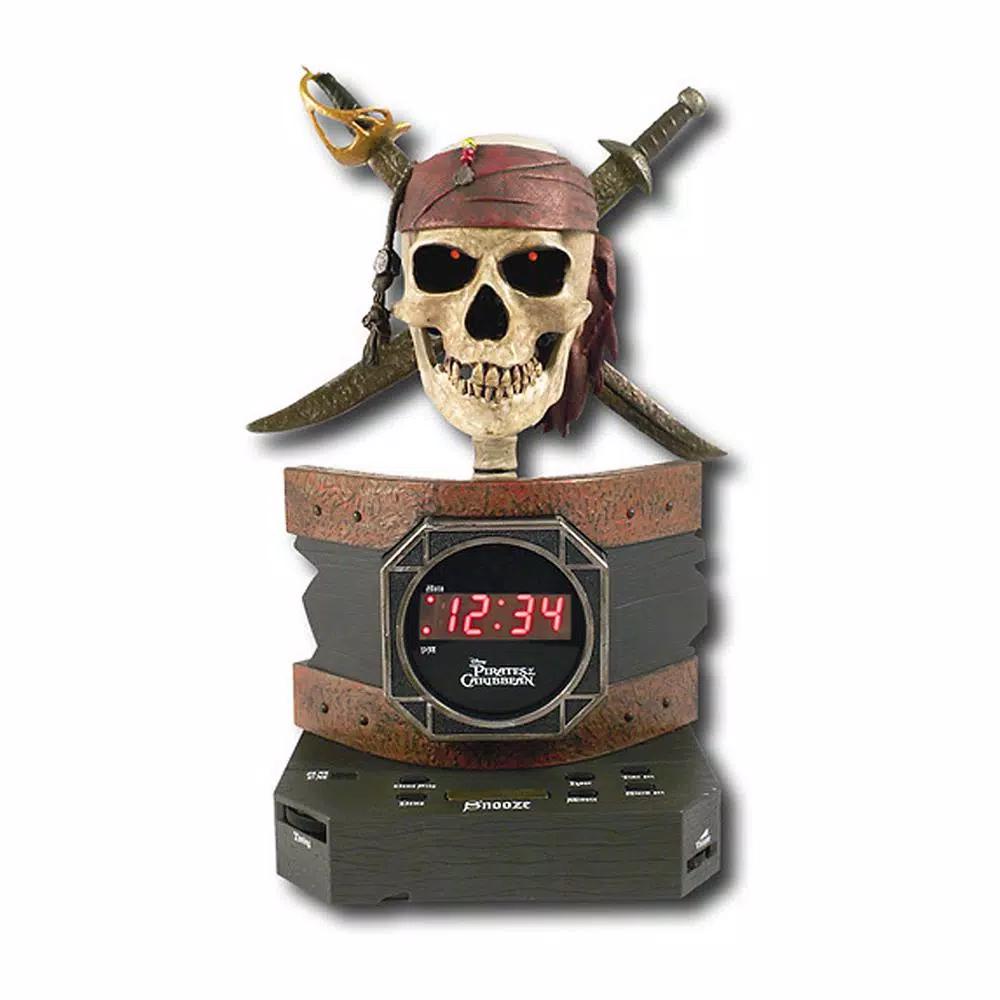 Disney Pirates of the Caribbean Themed Digital Alarm Clock Radio with Animated Jaw and Red LED Eyes