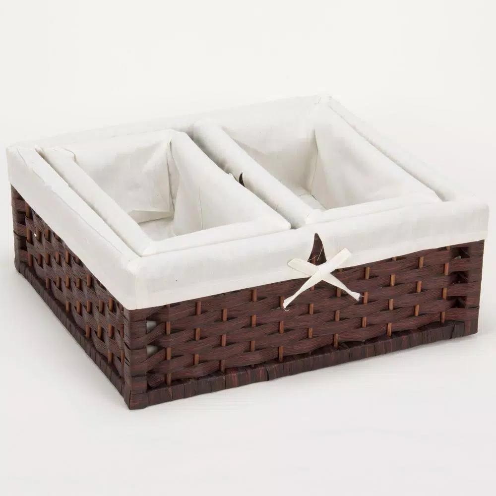 Household Essentials Brown Paper Rope Wicker Utility Basket Set with Washable Cotton Liners (Set of 3)