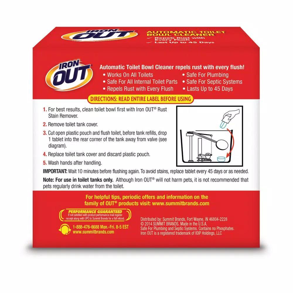 Summit Brands Iron Out Automatic Toilet Bowl Cleaner Tablets, Rust and Hard Water Stain Repellent, 7.6 oz (4-Pack)