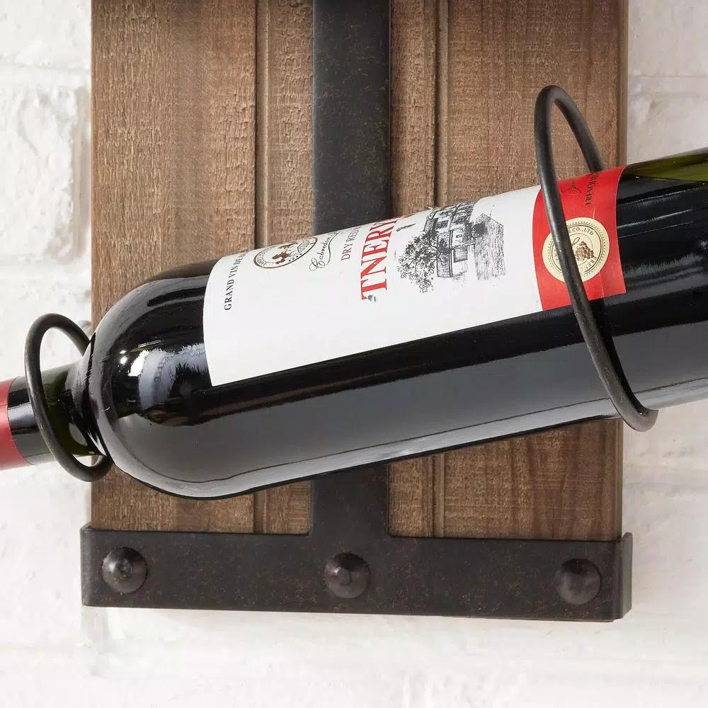 StyleWell 4-Bottle Vertical Wall Mounted Wine Rack, Black and Natural Wood