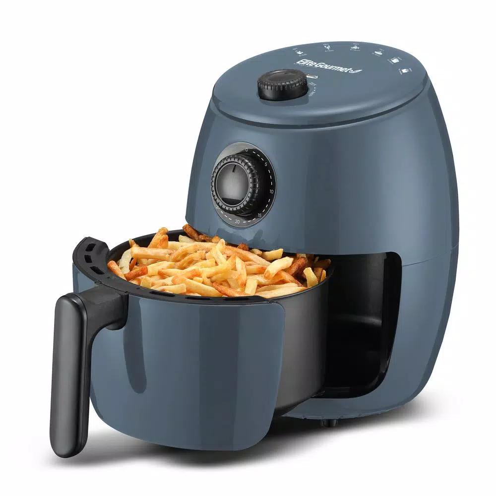Maximatic Elite Gourmet 2.1 Qt. Air Fryer, Blue Grey, 1000W Compact Convection Fryer with Adjustable Timer