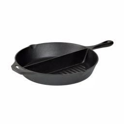 Basic Essentials 13.5 in. Cast Iron Round 2-Section Pre-Seasoned Grill/Griddle with Assist Handle thumbnail 1