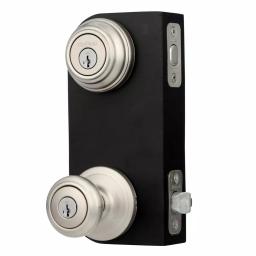 Kwikset Cameron Satin Nickel Entry Door Knob and Single Cylinder Deadbolt Combo Pack with SmartKey thumbnail 4