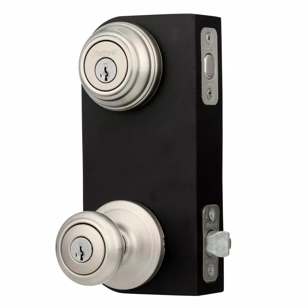 Kwikset Cameron Satin Nickel Entry Door Knob and Single Cylinder Deadbolt Combo Pack with SmartKey