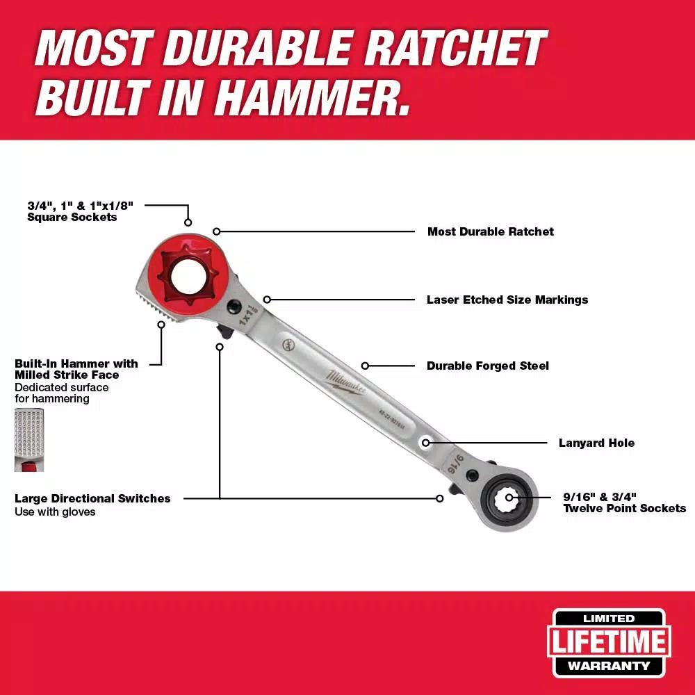 Milwaukee Lineman's 5-in-1 Ratcheting Wrench with Milled Strike Face