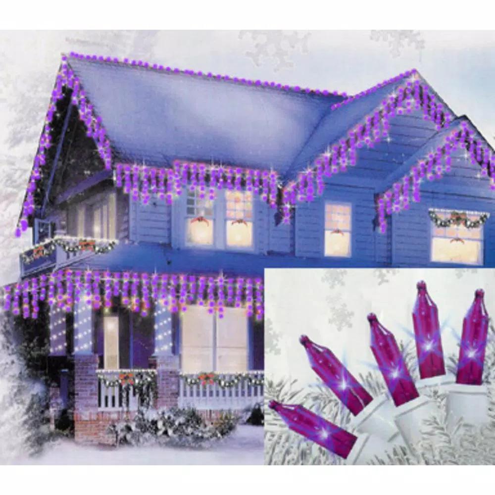 Sienna 100-Count Purple Mini Icicle Christmas Lights with White Wire - Indoor/Outdoor